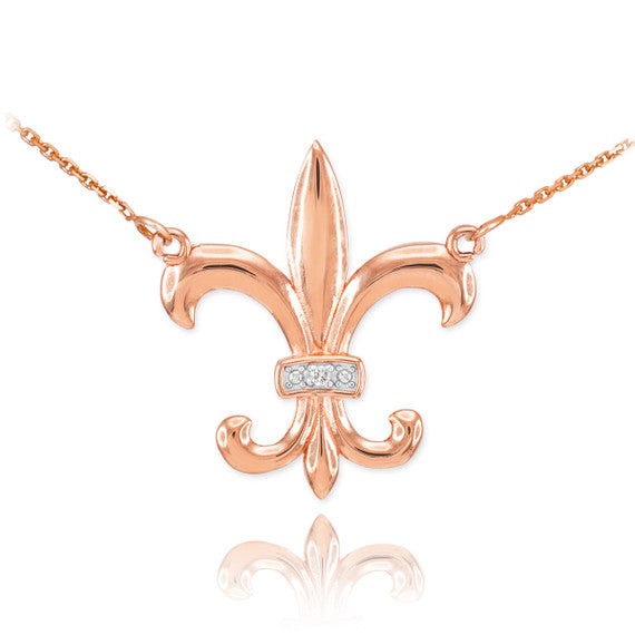 14k Gold Diamond Fleur-de-Lis Necklace(Available in Yellow/Rose/White)