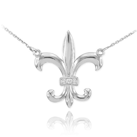 14k Gold Diamond Fleur-de-Lis Necklace(Available in Yellow/Rose/White)