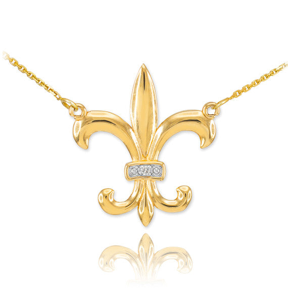 14k Gold Diamond Fleur-de-Lis Necklace(Available in Yellow/Rose/White)