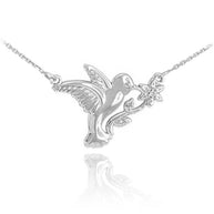 14k Gold Hummingbird with Diamond Flower Necklace(Available In Yellow/Rose/White Gold)