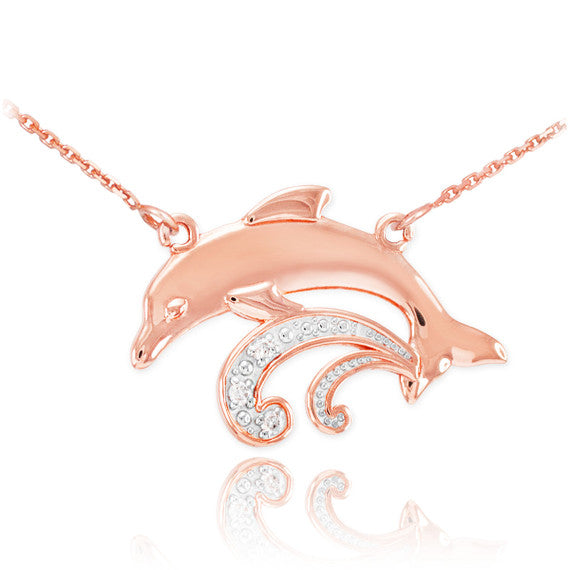 14k Gold Diamond Dolphin Necklace (Available in Yellow/Rose/White Gold)