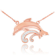14k Gold Diamond Dolphin Necklace (Available in Yellow/Rose/White Gold)