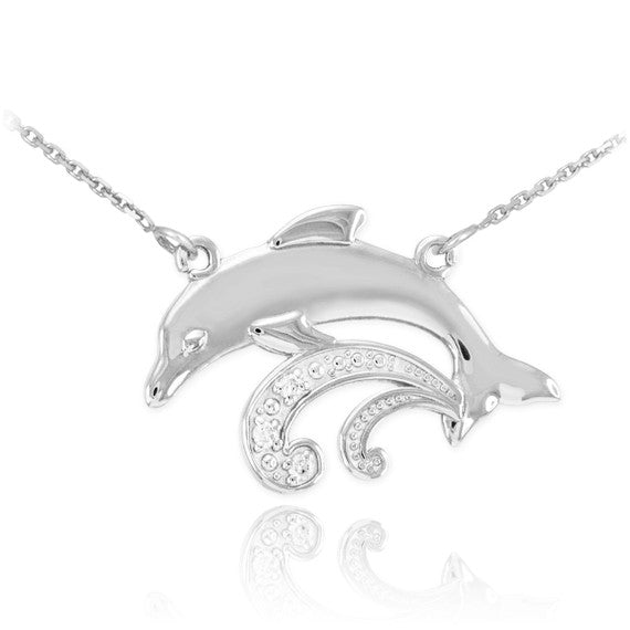 14k Gold Diamond Dolphin Necklace (Available in Yellow/Rose/White Gold)