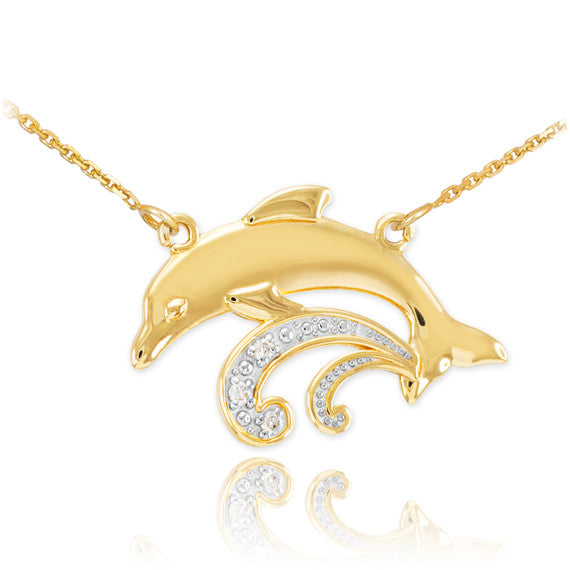 14k Gold Diamond Dolphin Necklace (Available in Yellow/Rose/White Gold)