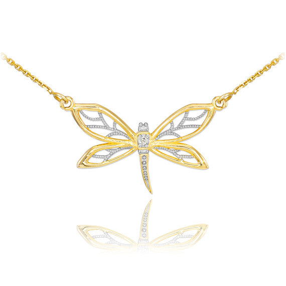 14k Gold Diamond Dragonfly Filigree Necklace(Available In Yellow/Rose/White Gold)
