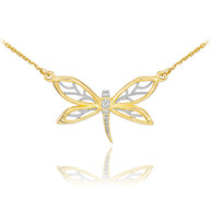 14k Gold Diamond Dragonfly Filigree Necklace(Available In Yellow/Rose/White Gold)