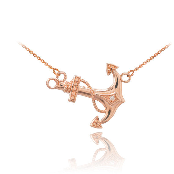 14K Gold Sideways Anchor Diamond Necklace(Available In Yellow/Rose/White Gold)