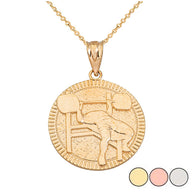 Gold Bench Press Weightlifting Medallion Pendant Necklace(Available in Yellow/Rose/White)