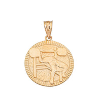 Gold Bench Press Weightlifting Medallion Pendant Necklace(Available in Yellow/Rose/White)