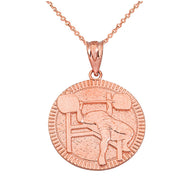 Gold Bench Press Weightlifting Medallion Pendant Necklace(Available in Yellow/Rose/White)