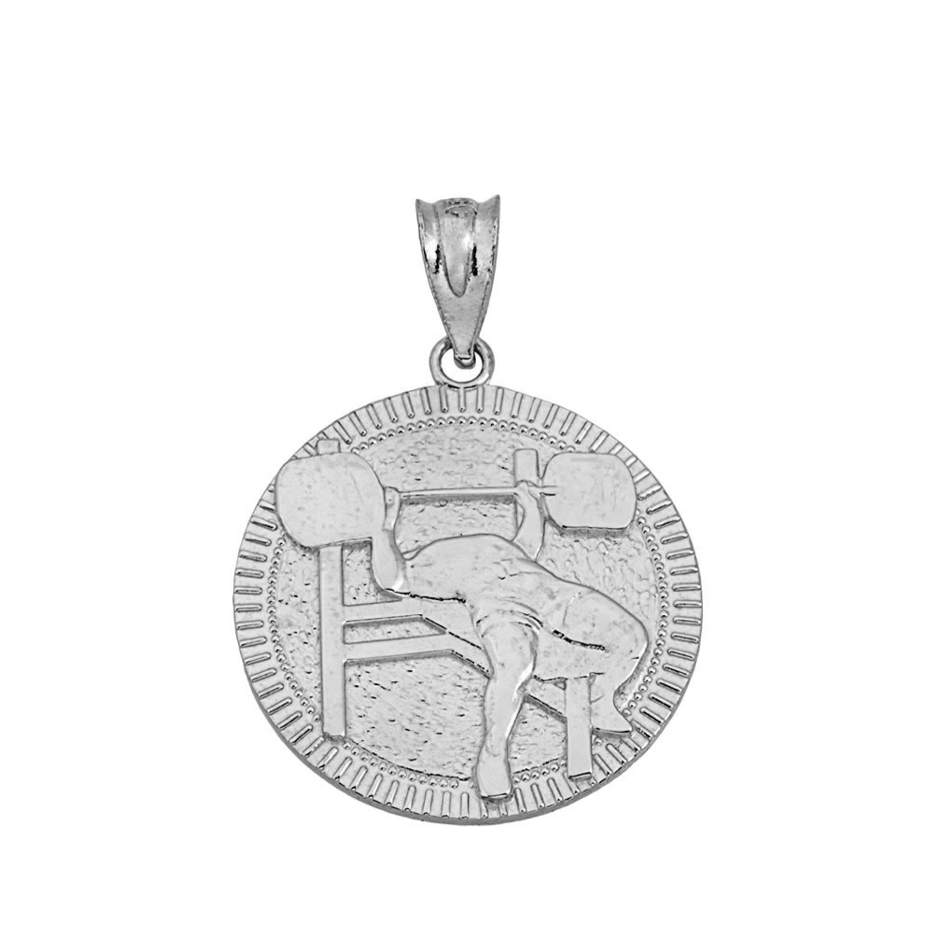 Gold Bench Press Weightlifting Medallion Pendant Necklace(Available in Yellow/Rose/White)
