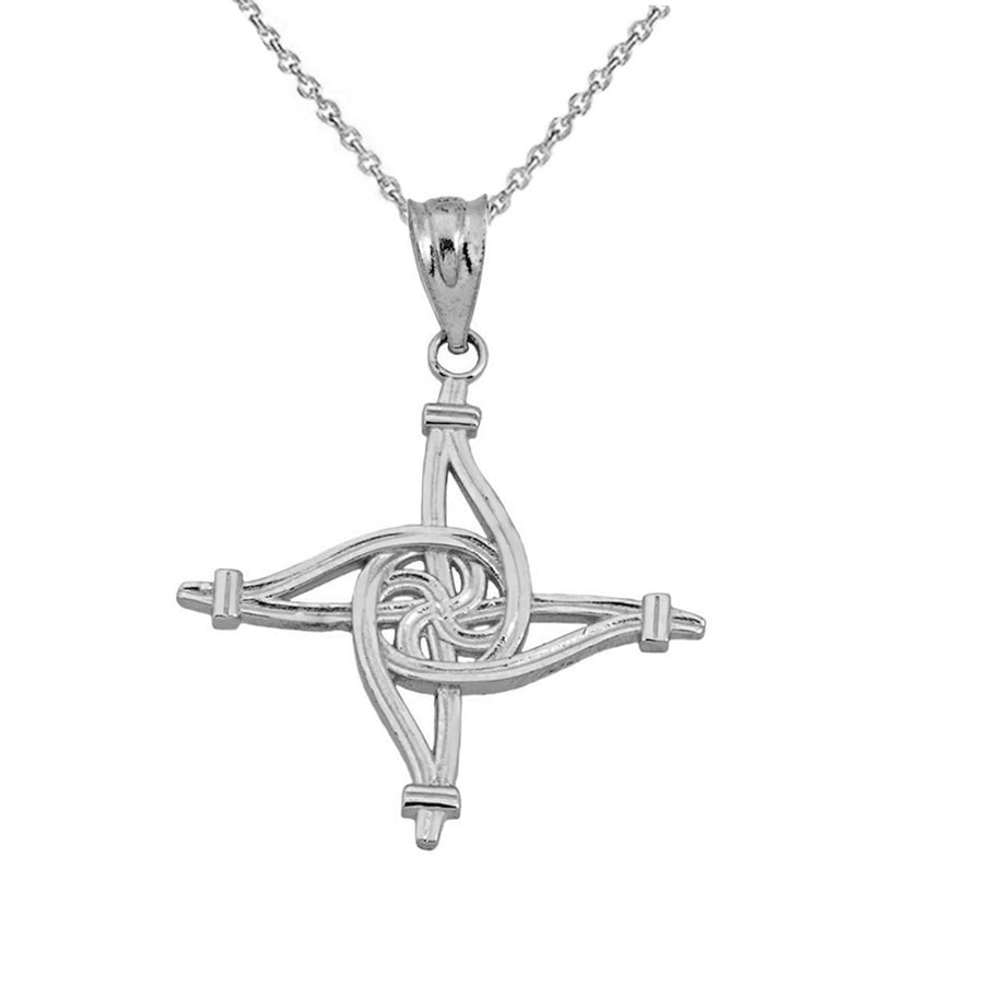 Saint Brigid's Eternity Wall Cross Pendant Necklace In Sterling Silver
