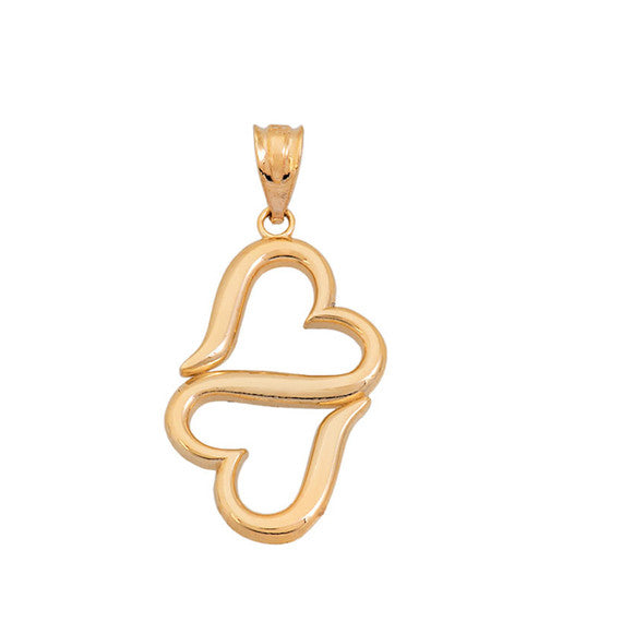 Gold Double Heart Pendant Necklace (Available in Yellow/Rose/White Gold)
