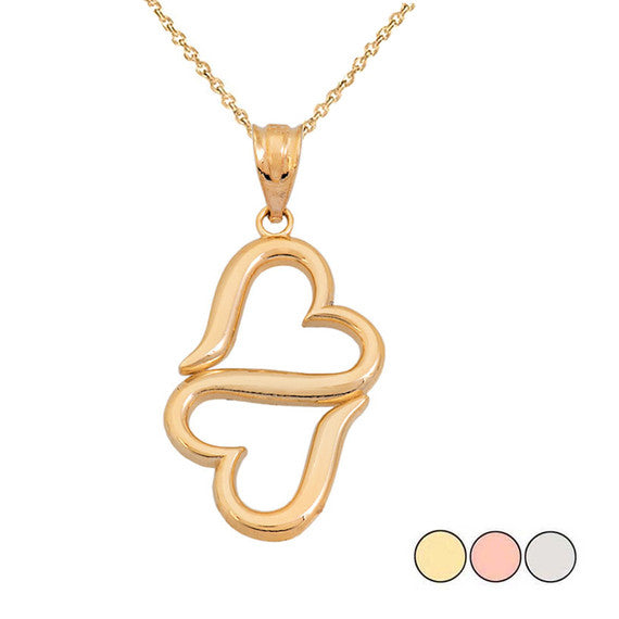Gold Double Heart Pendant Necklace (Available in Yellow/Rose/White Gold)