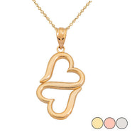 Gold Double Heart Pendant Necklace (Available in Yellow/Rose/White Gold)