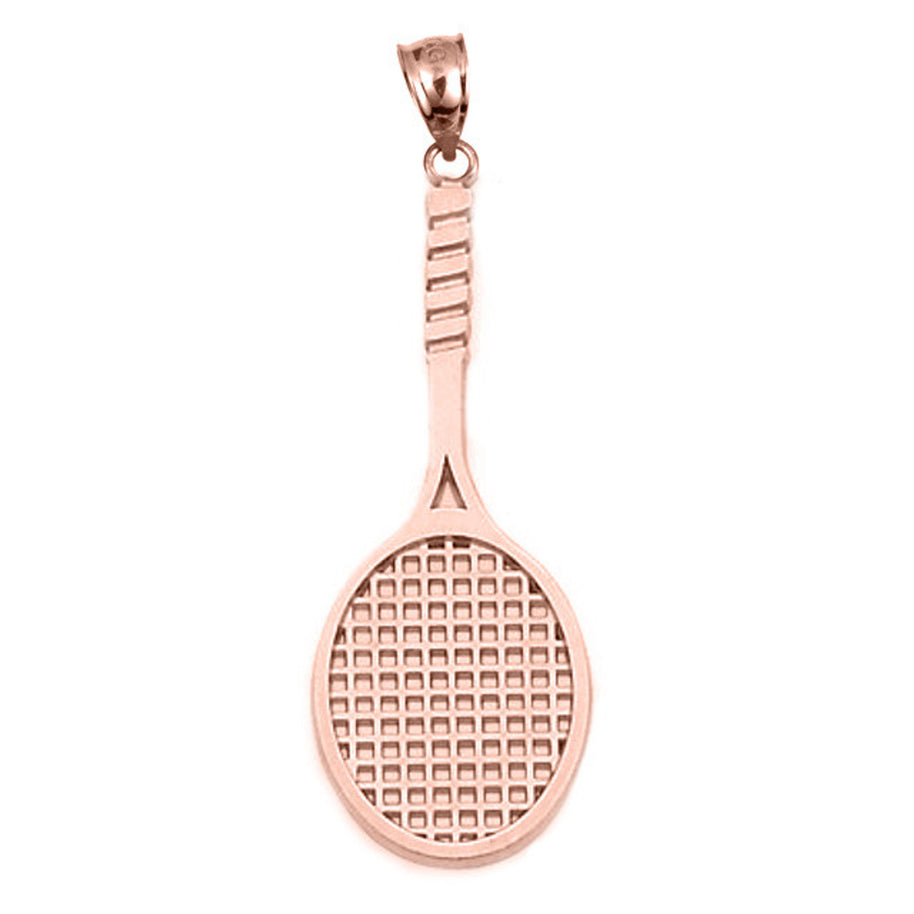 Solid Gold Tennis Racket Sports Charm Pendant Necklace (Available In Yellow/Rose/White Gold)