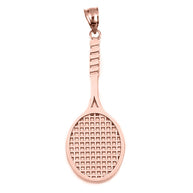 Solid Gold Tennis Racket Sports Charm Pendant Necklace (Available In Yellow/Rose/White Gold)
