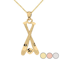 Diamond Cut Baseball Bats Pendant Necklace in Solid Gold (Yellow/Rose/White)