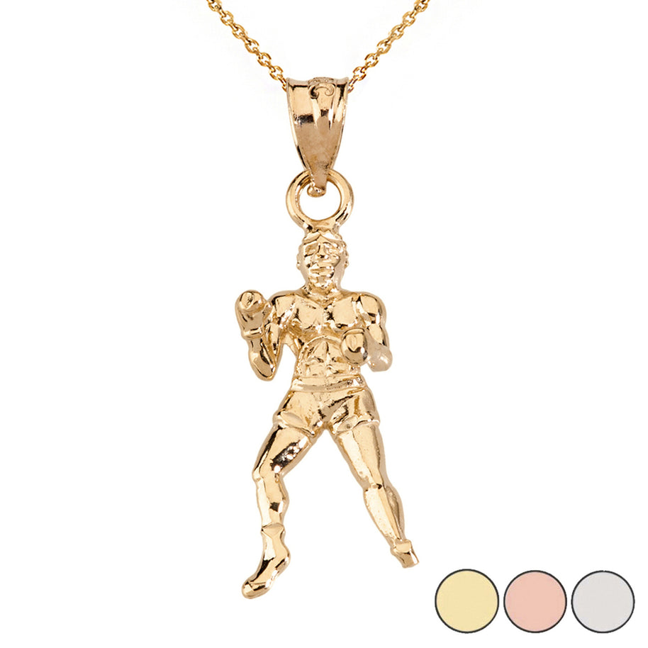 Fight Sports Athletic Boxing Pendant Necklace in Solid Gold (Available in Yellow/Rose/White)