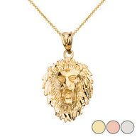 Solid Gold Diamond Cut Roaring Lion Head Pendant Necklace (Available in Yellow/Rose/White Gold)