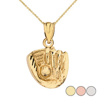 Solid Gold Diamond Cut Baseball Glove Pendant Necklace (Available in Yellow/Rose/White)