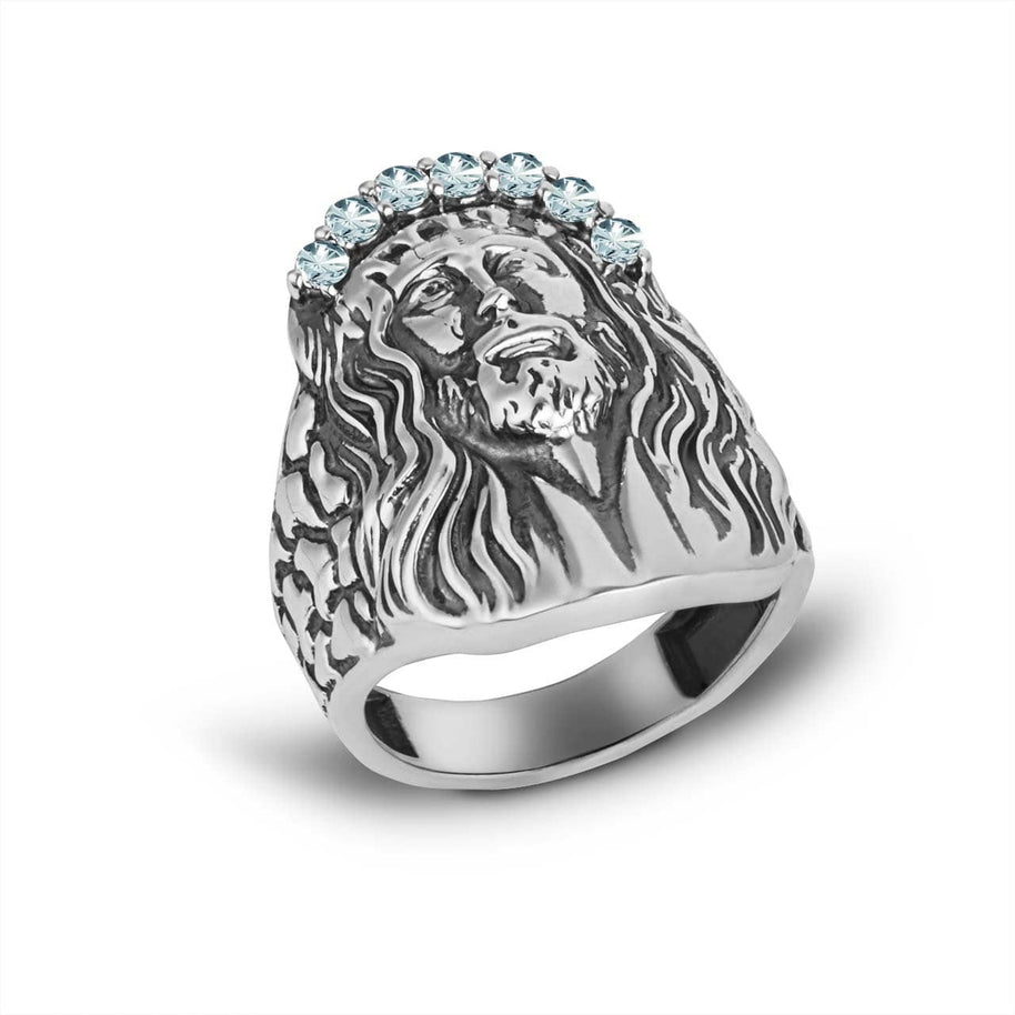 .925 Sterling Silver Oxidized Cubic Zirconia Jesus Christ Crown of Thorns Nugget Ring