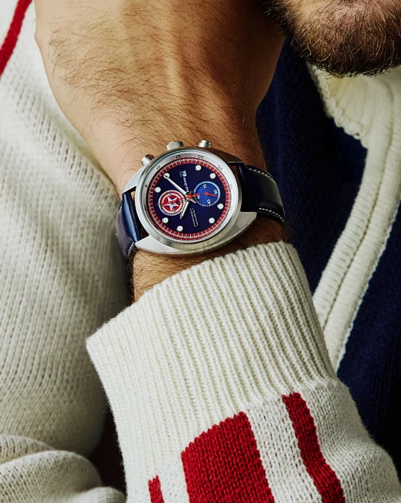 Citizen CA7046-46W Captain America 85th Anniversary Blue Dial Leather Strap Men's Watch