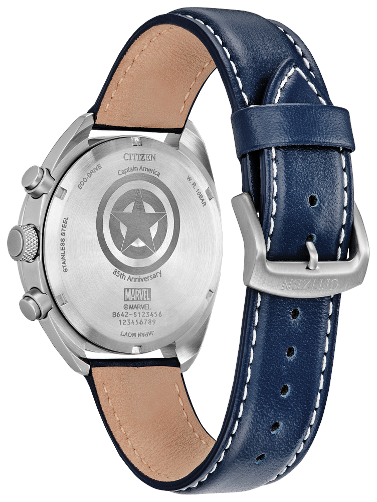 Citizen CA7046-46W Captain America 85th Anniversary Blue Dial Leather Strap Men's Watch
