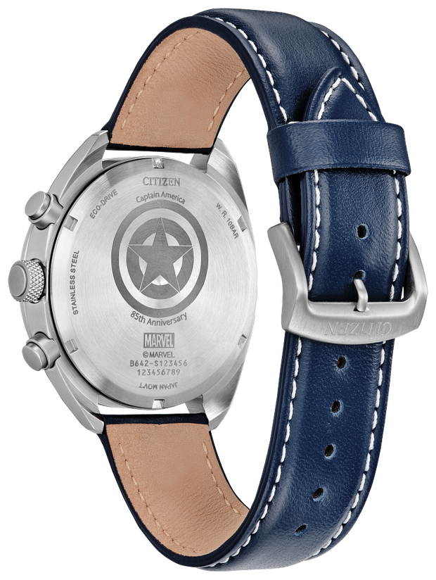 Citizen CA7046-46W Captain America 85th Anniversary Blue Dial Leather Strap Men's Watch