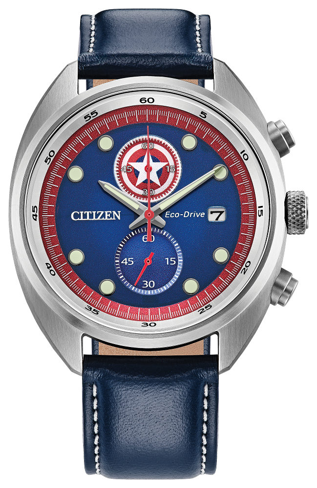 Citizen CA7046-46W Captain America 85th Anniversary Blue Dial Leather Strap Men's Watch