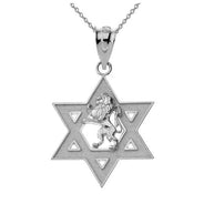 Star of David with Lion of Judah Pendant Necklace in Sterling Silver