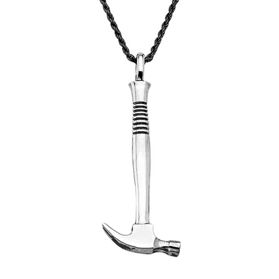 Sterling Silver Oxidized Large Hammer Pendant Necklace