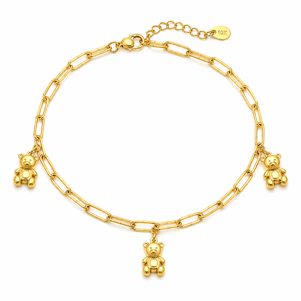 10K Yellow Gold Teddy Bear Paperclip Anklet