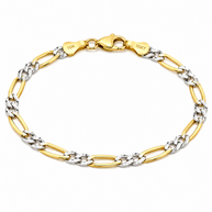 10K Yellow Gold Two Tone Diamond Cut Figaro Bracelet