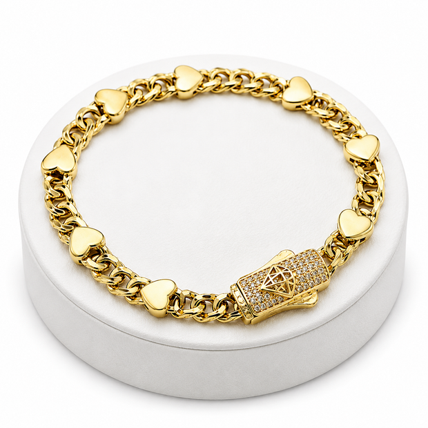 10K Yellow Gold Hearts Chino Link Monaco Bracelet