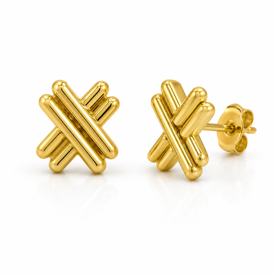 10K Yellow Gold Omega Clip Cross Earrings
