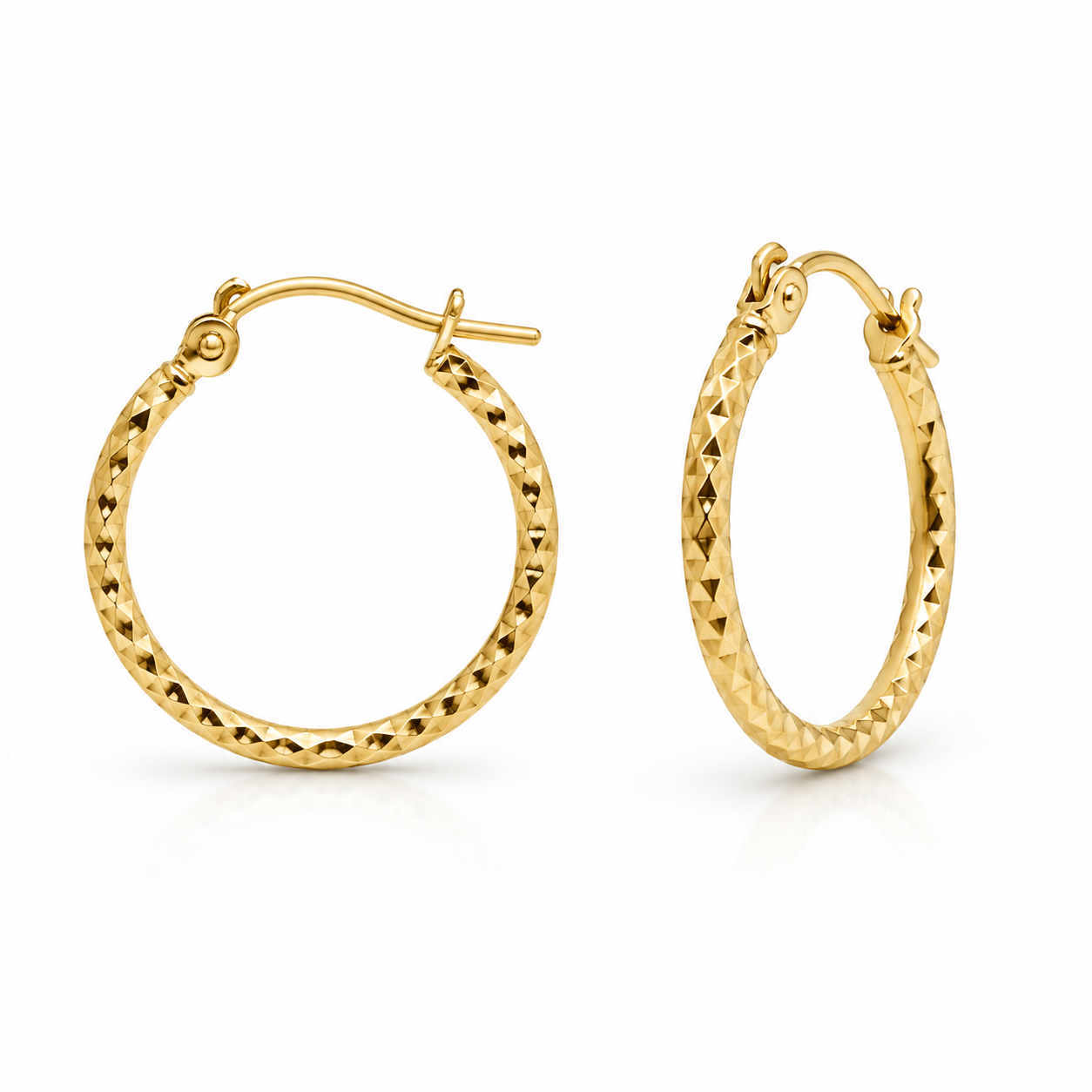 10K Yellow Gold Diamond Cut Round Hoops Earrings
