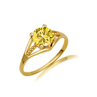 Gold Round Beaded Cubic Zirconia Birthstone Ring (Available in Yellow/Rose/White Gold)