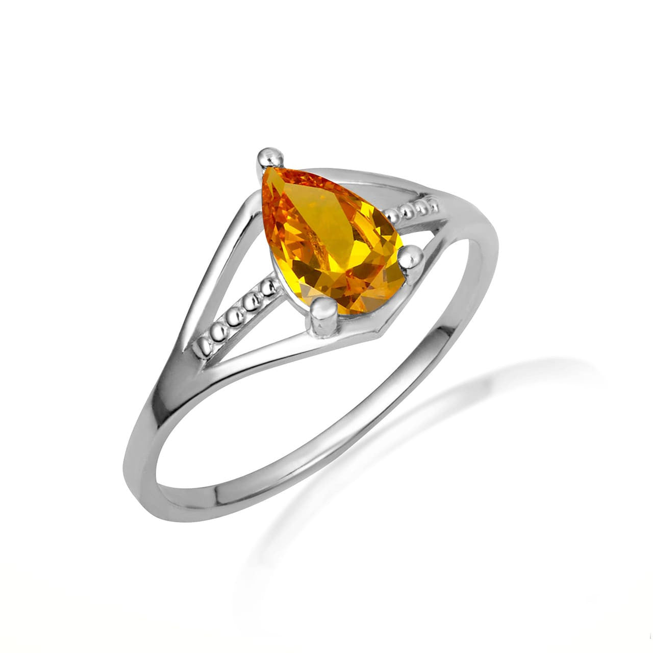 .925 Sterling Silver Round Beaded Cubic Zirconia Birthstone Ring