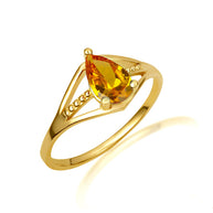 Gold Pear Cut Beaded Cubic Zirconia Birthstone Ring (Available in Yellow/Rose/White Gold)