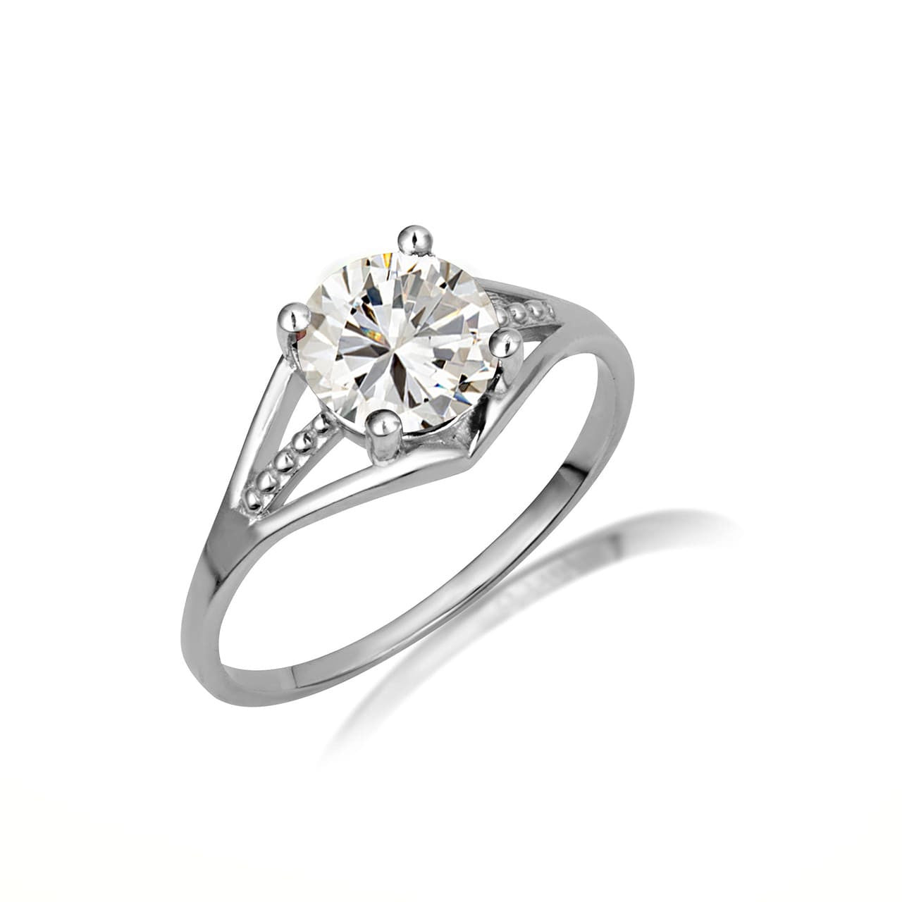 .925 Sterling Silver Round Beaded Cubic Zirconia Birthstone Ring