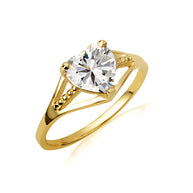 Gold Heart Beaded Cubic Zirconia Birthstone Love Ring (Available in Yellow/Rose/White Gold)