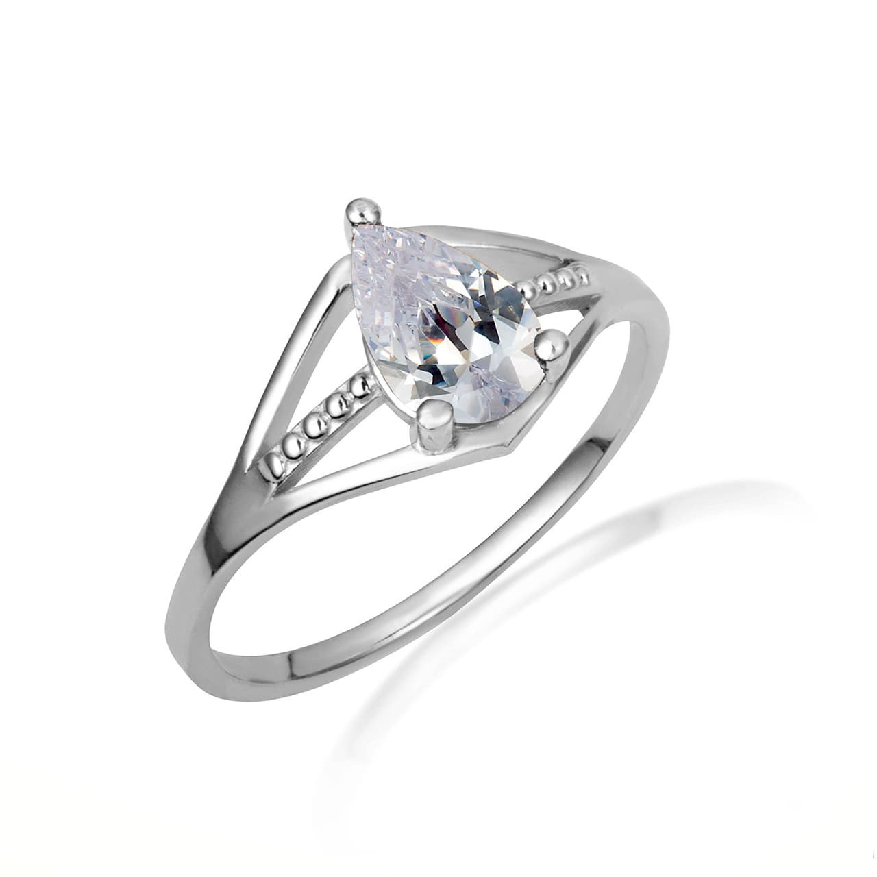 .925 Sterling Silver Round Beaded Cubic Zirconia Birthstone Ring