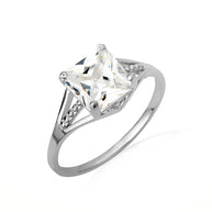 .925 Sterling Silver Square Cut Cubic Zirconia Birthstone Beaded Ring