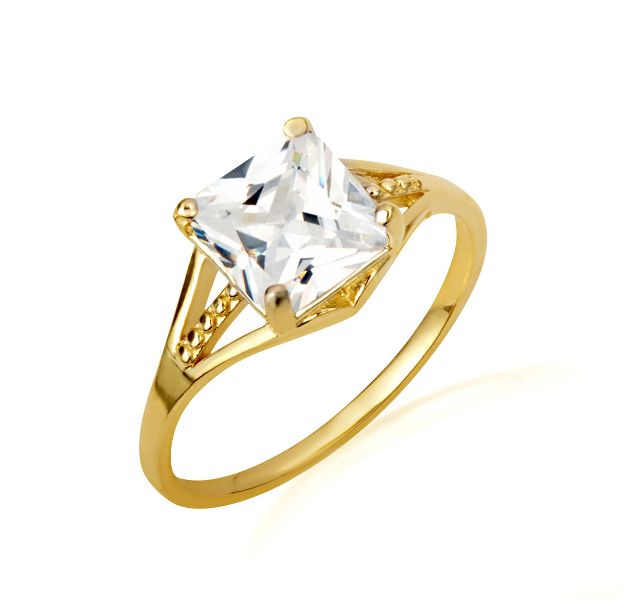 Gold Square Cut Cubic Zirconia Birthstone Beaded Ring (Available in Yellow/Rose/White Gold)