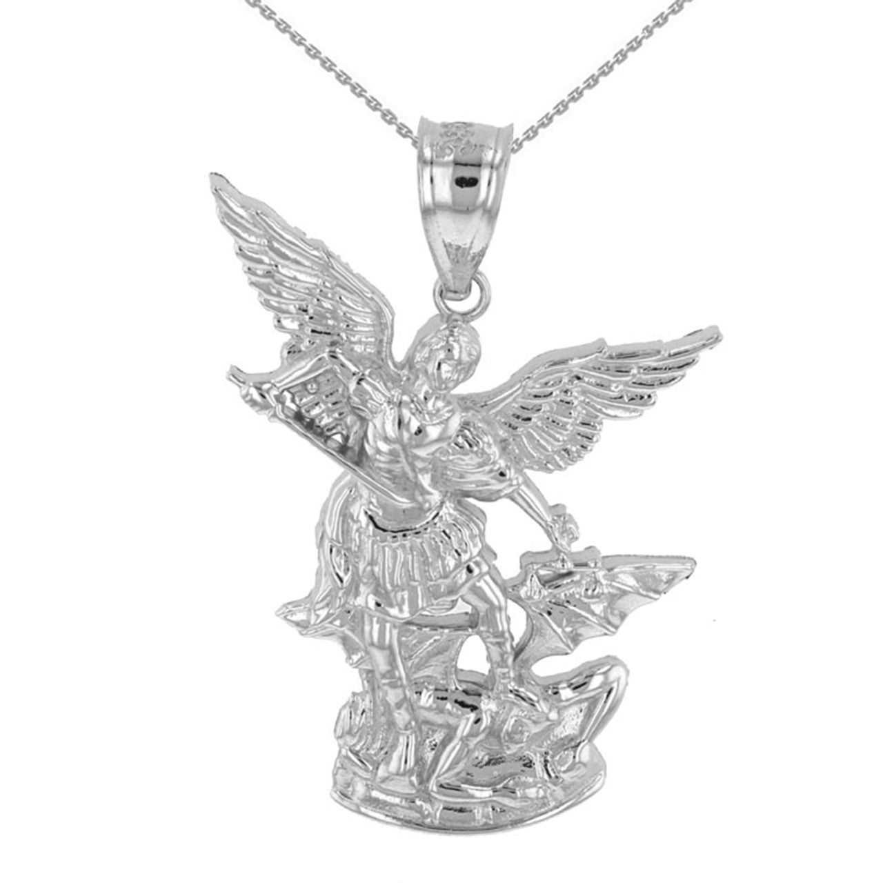 Sterling Silver St Michael The Archangel Pendant Necklace (1.35
