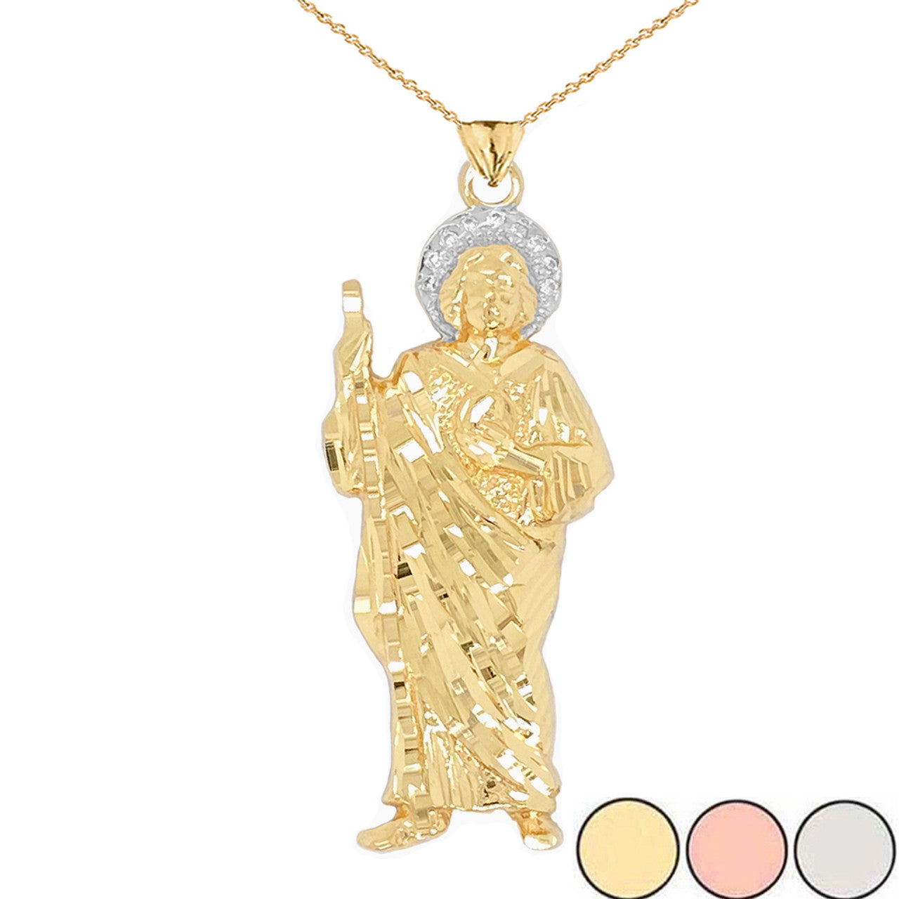 Gold Diamond Saint Jude Pendant Necklace (Available in Yellow/Rose/White)