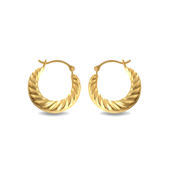 14K Yellow Gold Croissant Twisted Hoop Earrings (Available in Small/Large)