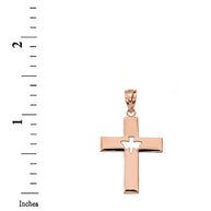 Solid Gold Cross with Dove Holy Spirit Cut Out Pendant Necklace(Available in Yellow/Rose/White Gold)