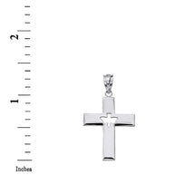 Solid Gold Cross with Dove Holy Spirit Cut Out Pendant Necklace(Available in Yellow/Rose/White Gold)